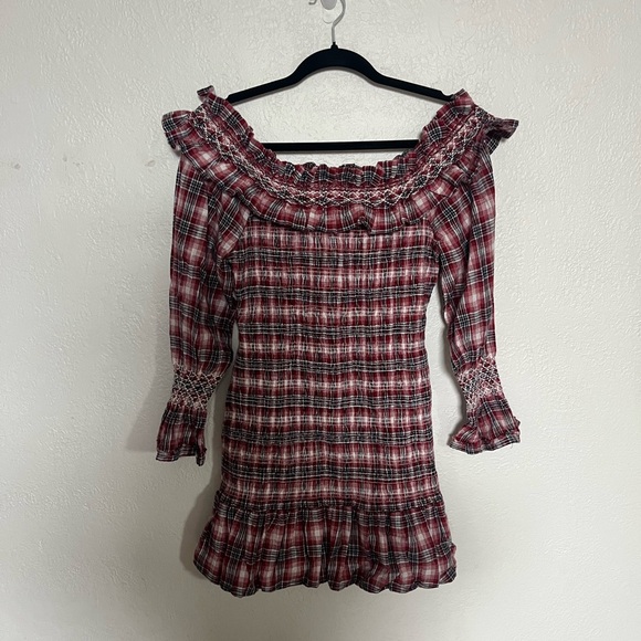 NWT Pilcro Smocked Plaid Mini Dress - Picture 3 of 7